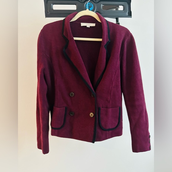 LOFT Burgundy Double-Breasted Blazer - Picture 6 of 9